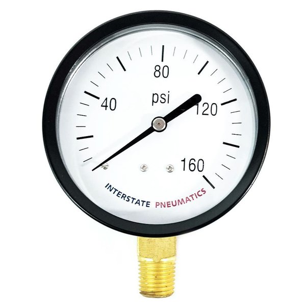 Interstate Pneumatics Pressure Gauge 160 PSI 3 Inch Diameter 1/4 Inch NPT Bottom Mount G2032-160